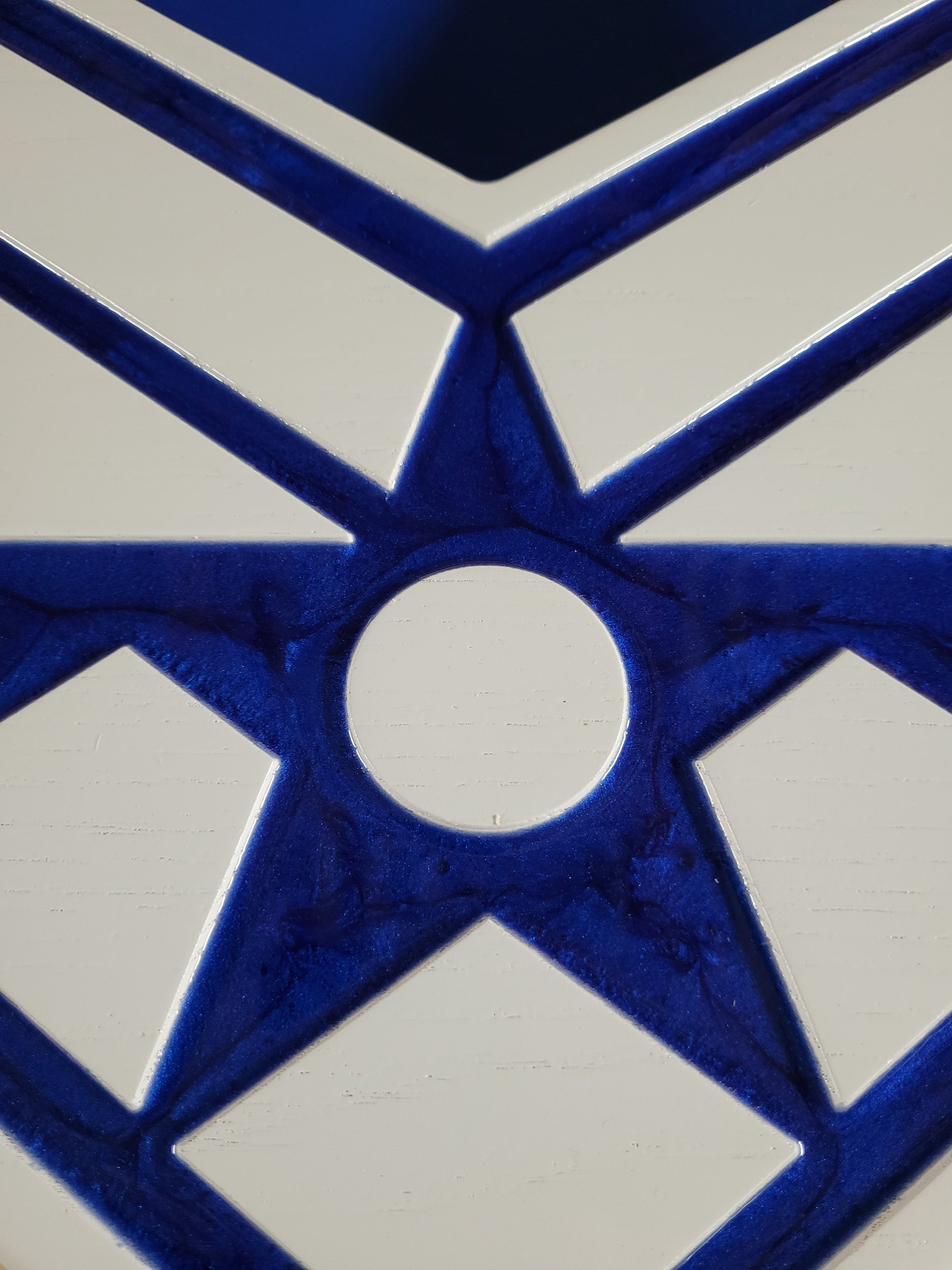 Air Force Logo White Shadowbox close up of Blue Resin Star