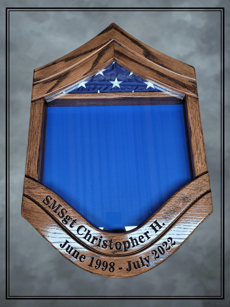 Air Force SMSgt Shadowbox with Dark Walnut Stain and Flag