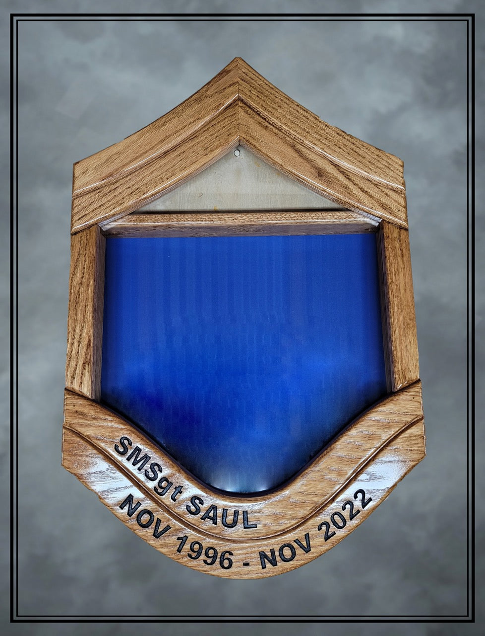 Air Force SMSgt Shadowbox with Golden Oak Stain