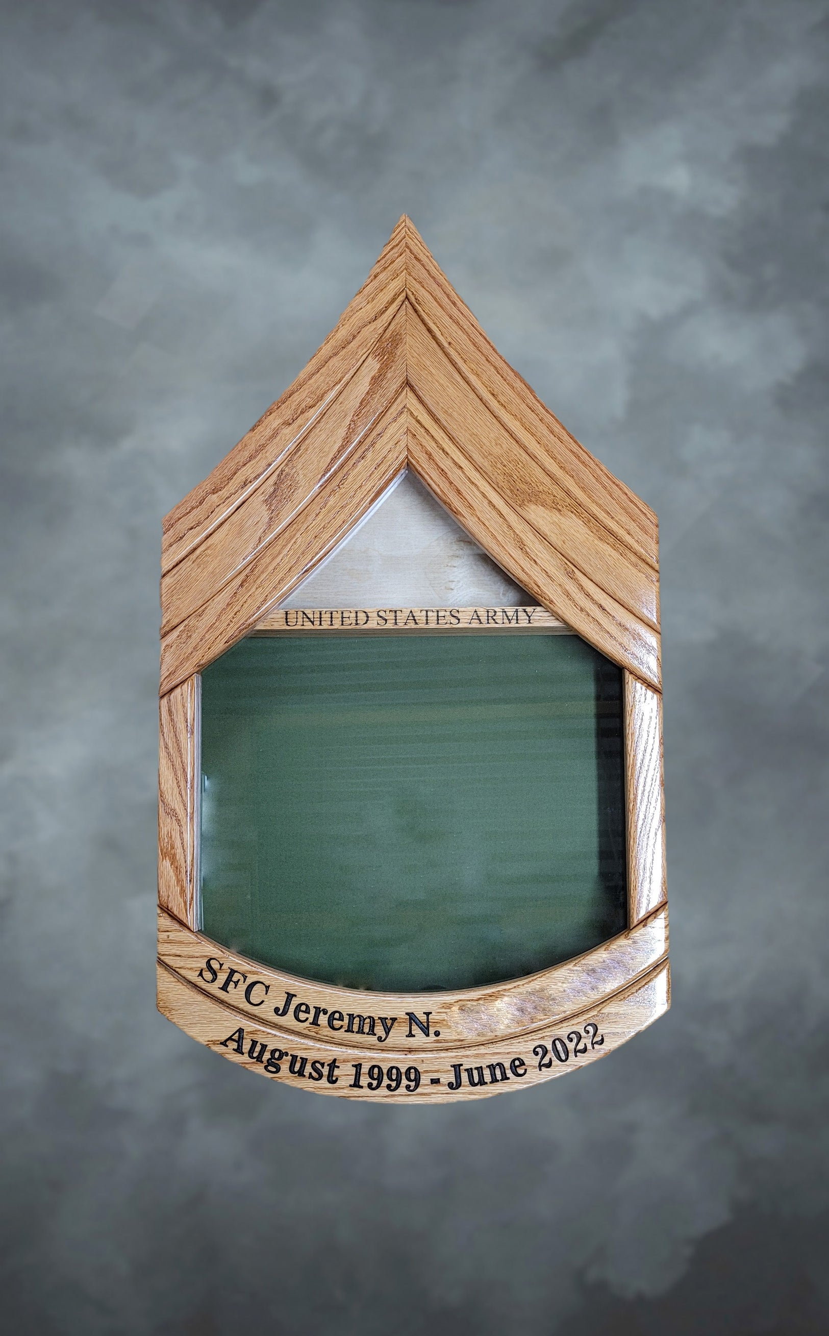 Oak Army SFC Shadowbox with Engraving