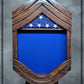 Air Force Oak CMSgt Shadowbox with Lower Stripe Engraving and Dark Walnut Stain and Stand