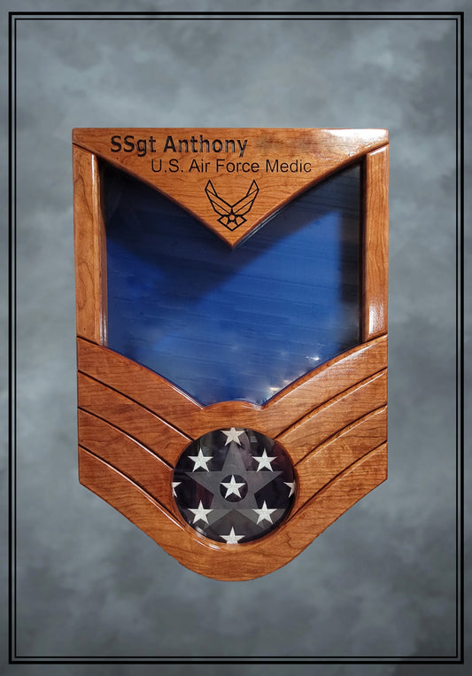 Cherry Air Force SSgt Shadowbox with Flag