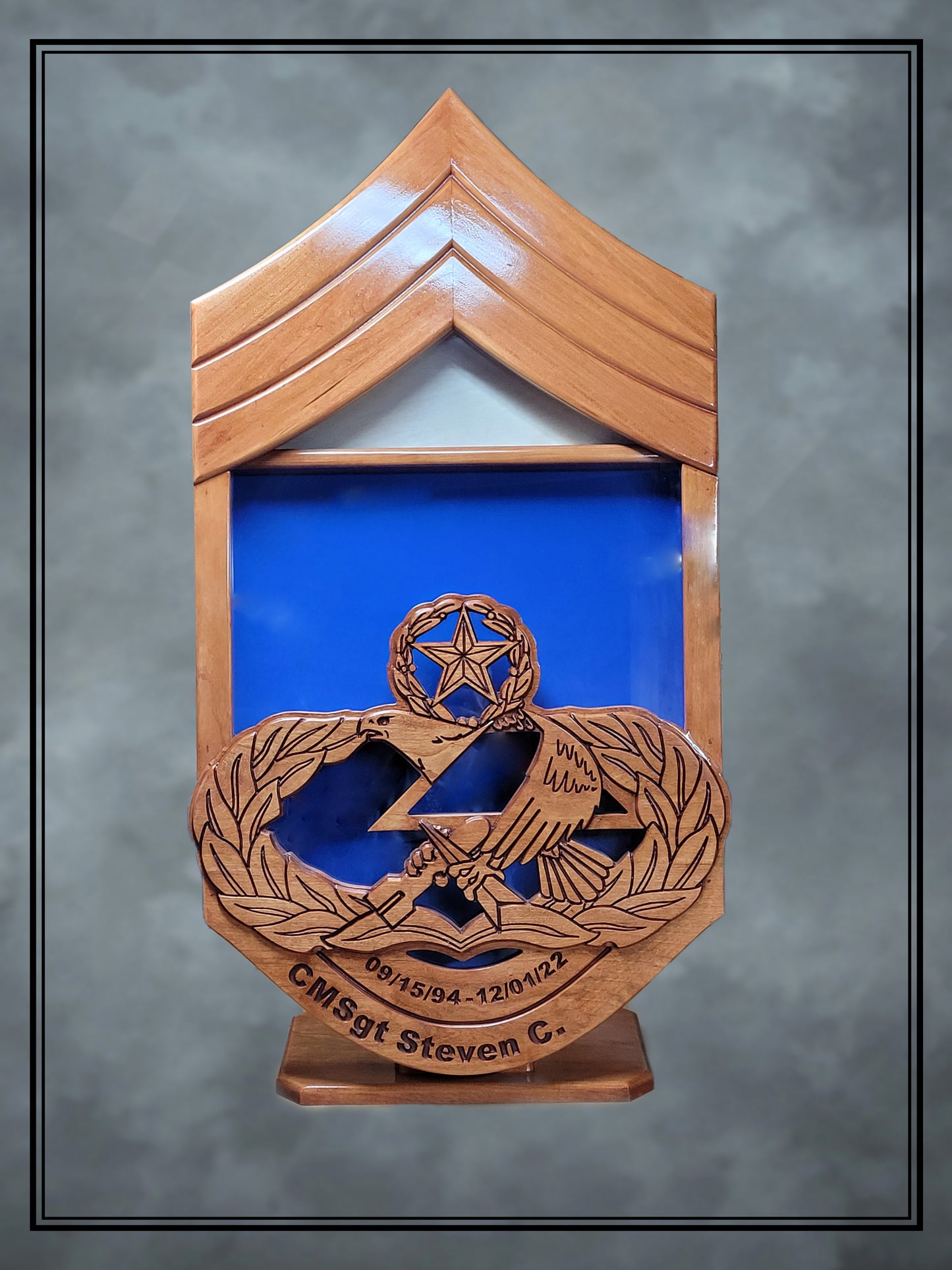 Air Force Maintenance Function Badge CMSgt Cherry Shadowbox