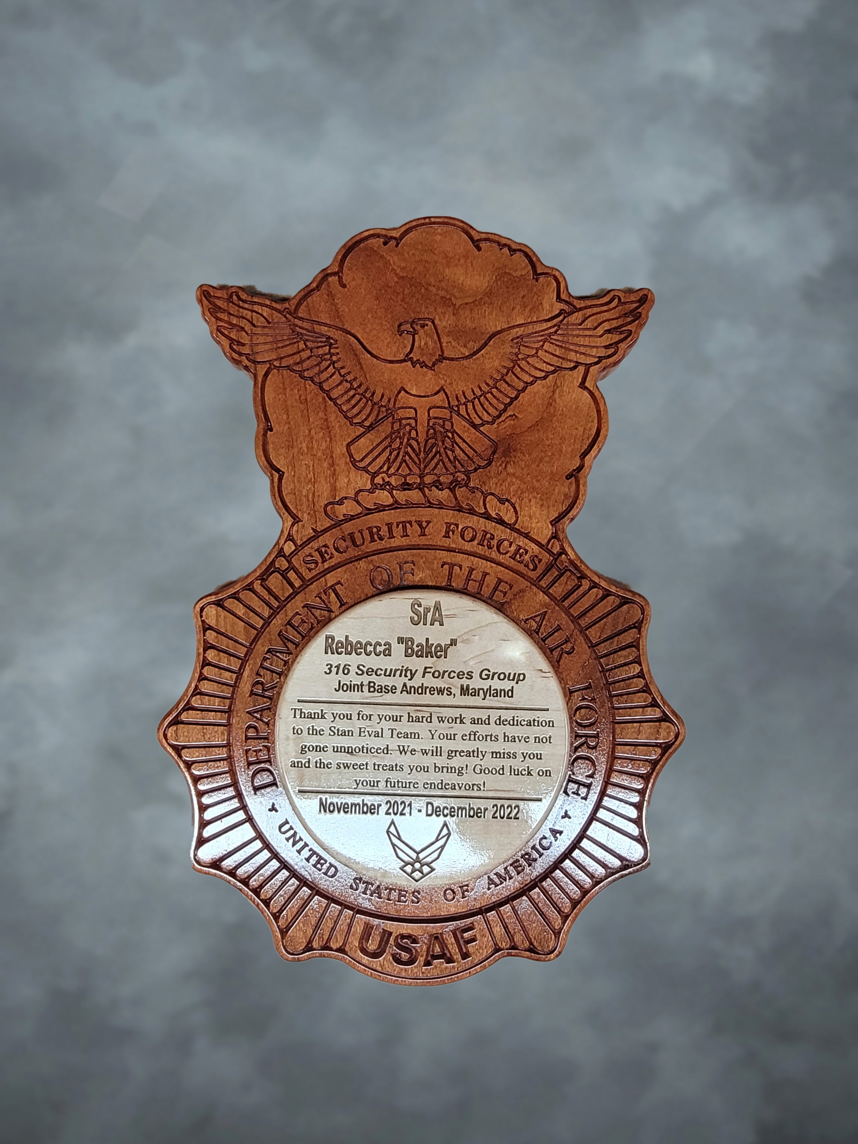 Security Forces USAF buying going away plaque