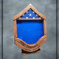 Air Force Cherry MSgt Shadowbox with Lower Stripe Engraving, Stand, and Cherry Stain