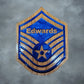 Engraved Air Force MSgt Chevron Oak Plaque with Last Name and Blue Resin