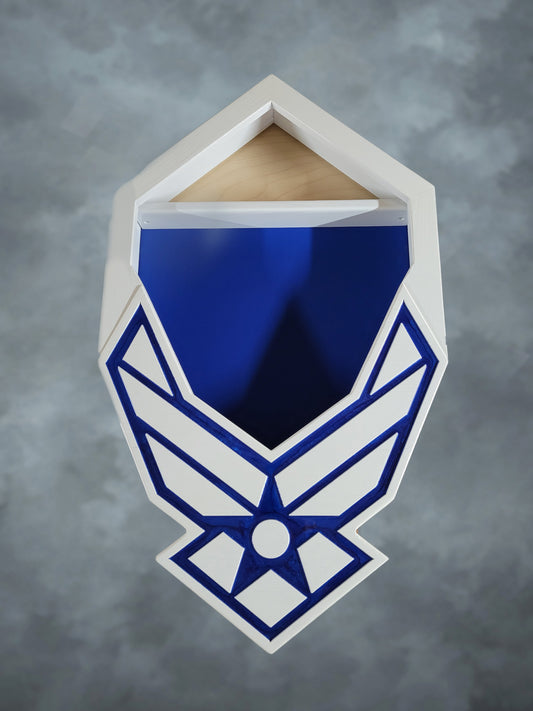 White Air Force Logo Shadowbox with Blue Resin