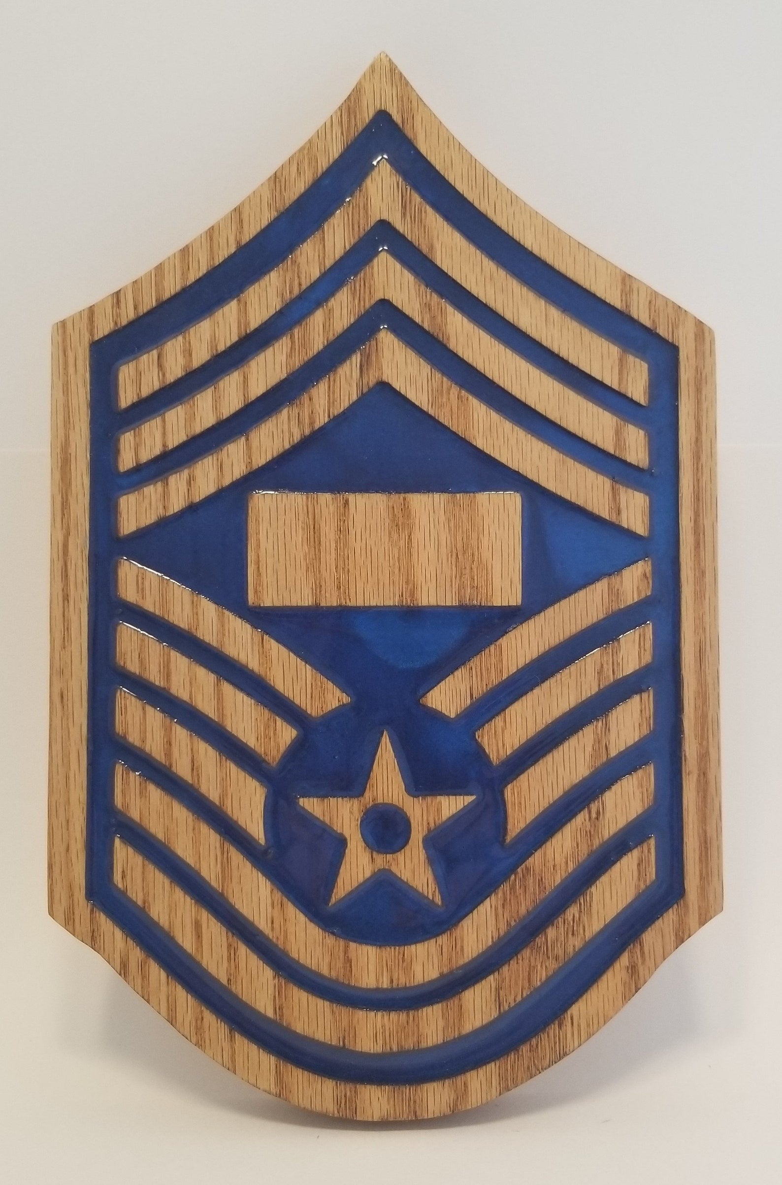 Air Force CMSgt Chevron Plaque with Blue Epoxy
