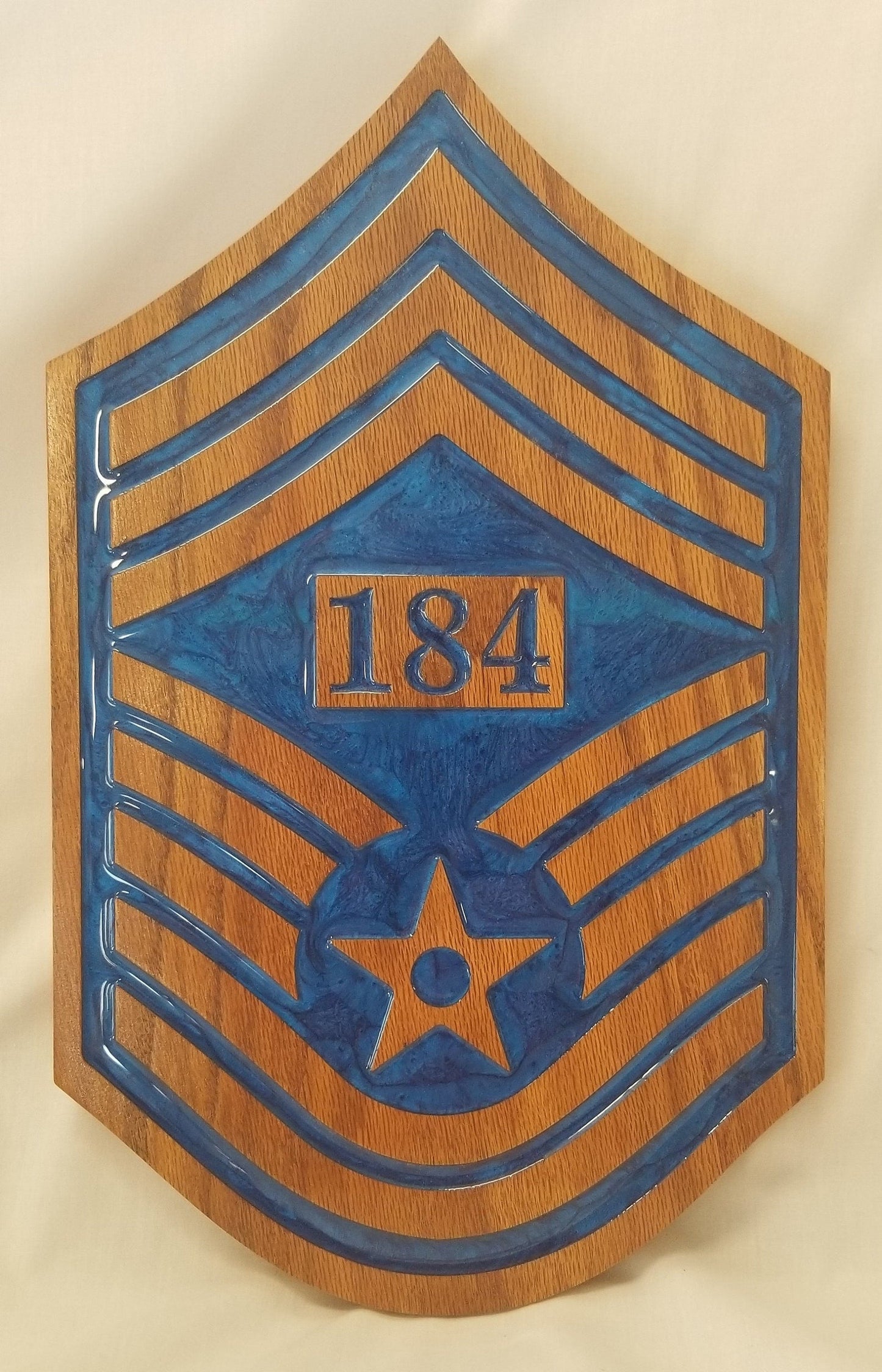 Air Force CMSgt Chevron Plaque with Blue Line Number