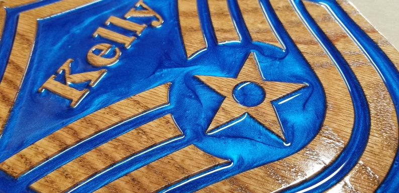 Air Force Chevron Plaque with Blue Epoxy