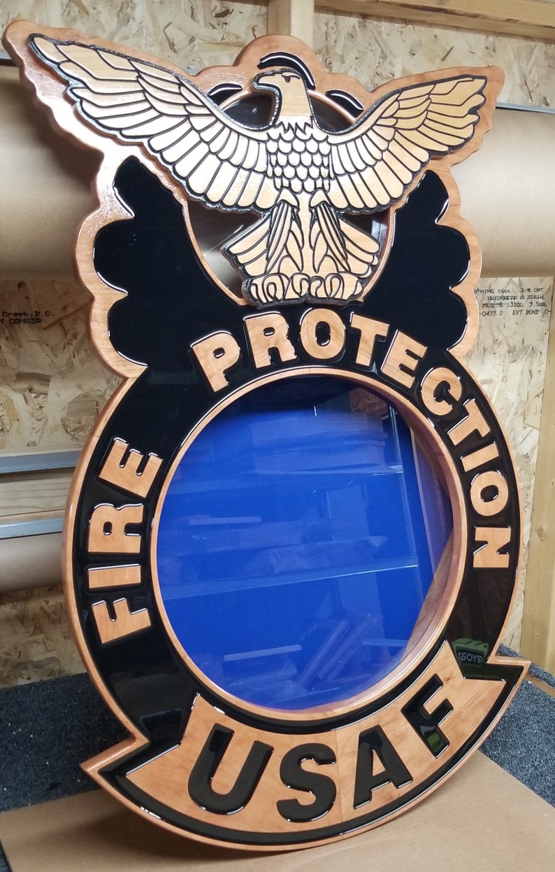 Air Force Fire Protection Shadowbox with blue background